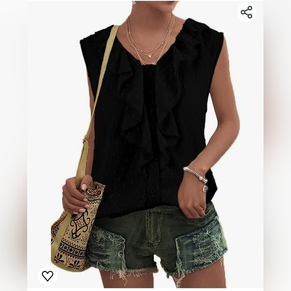 Nwt black ruffled sleeveless top‎ XL